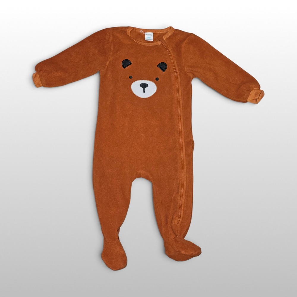 Infant PL Baby Footed Sleeper Bear Fleece Pajamas Brown 9M Sleepwear